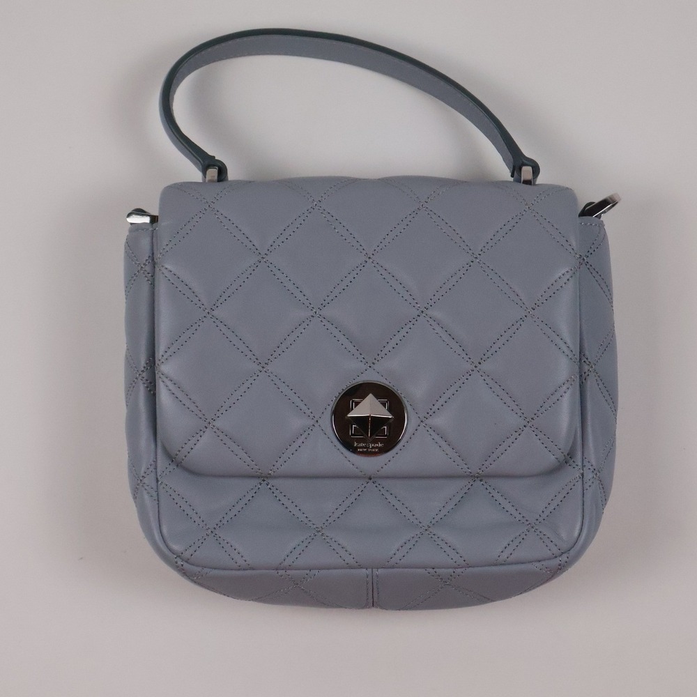 Kate Spade Handbag Natalia Quilted Flap Crossbody Blue Grey Leather